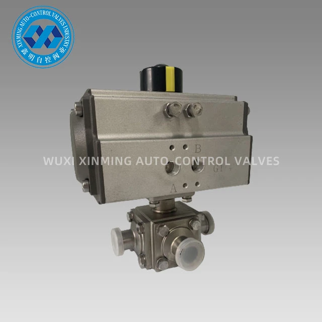 Chanm konpwesyon lè actuator Tri-clamp twa fason boul valv