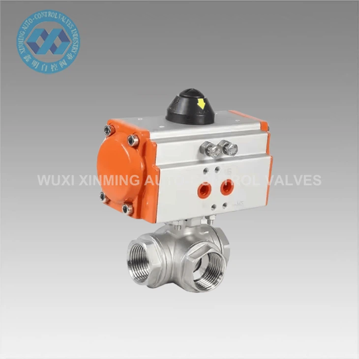 Segondè bon jan kalite asye pur Pneumatic twa-fason valv boul